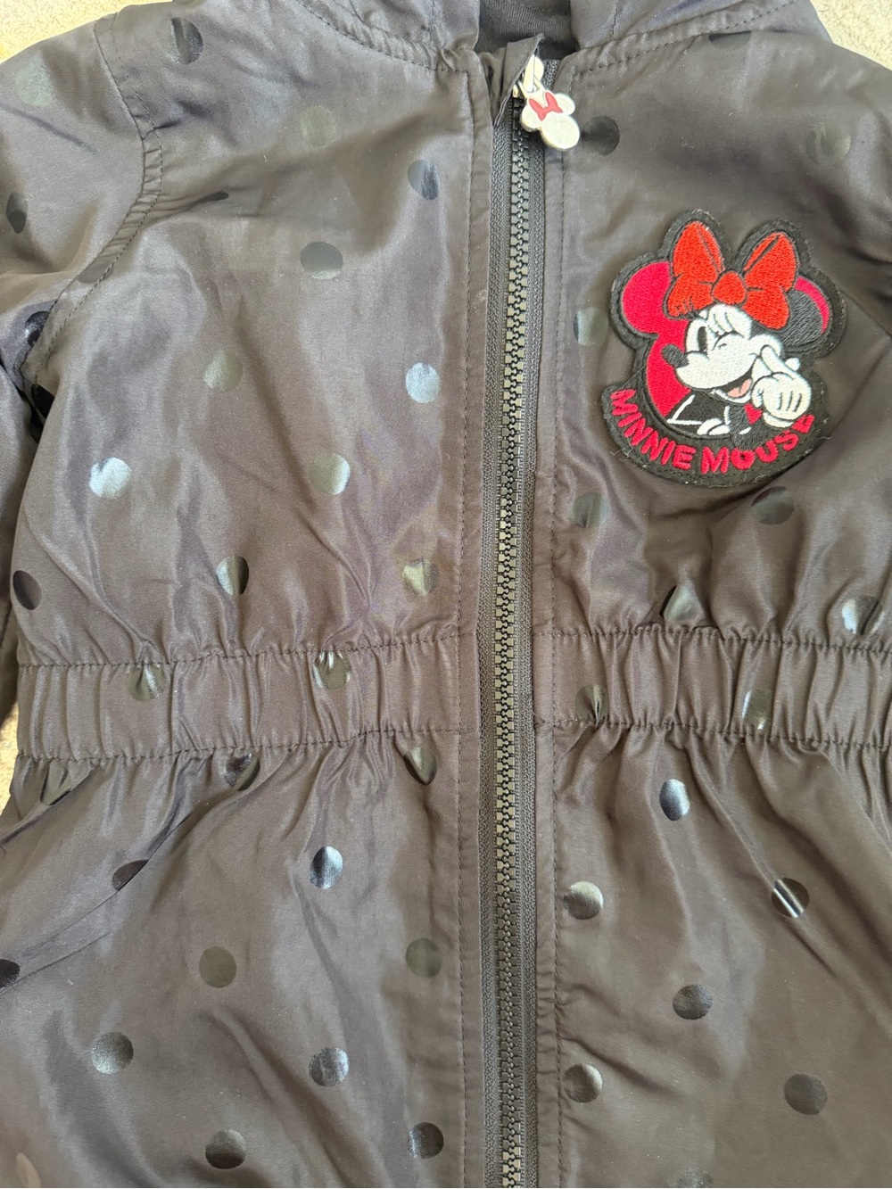 Disney Minnie Mouse Girls Hooded Jacket 2T Black Polka Dot - Picture 6 of 7